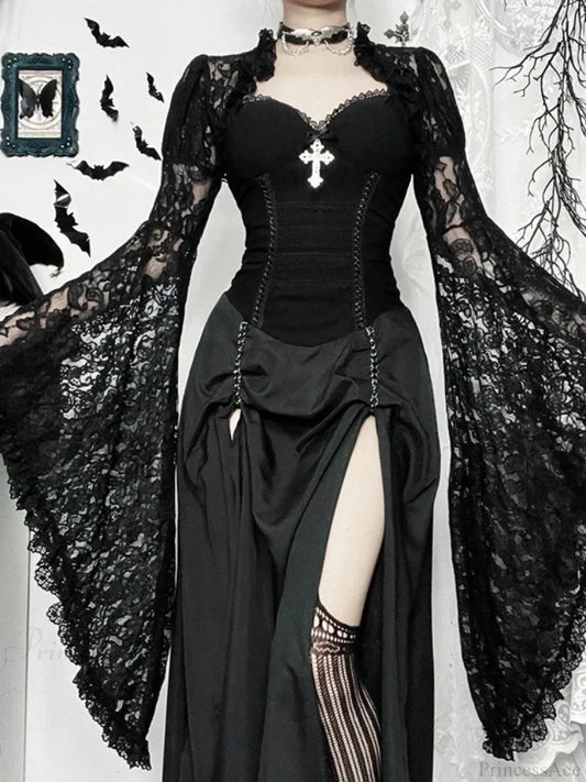Dark Lace Patchwork Long Dress