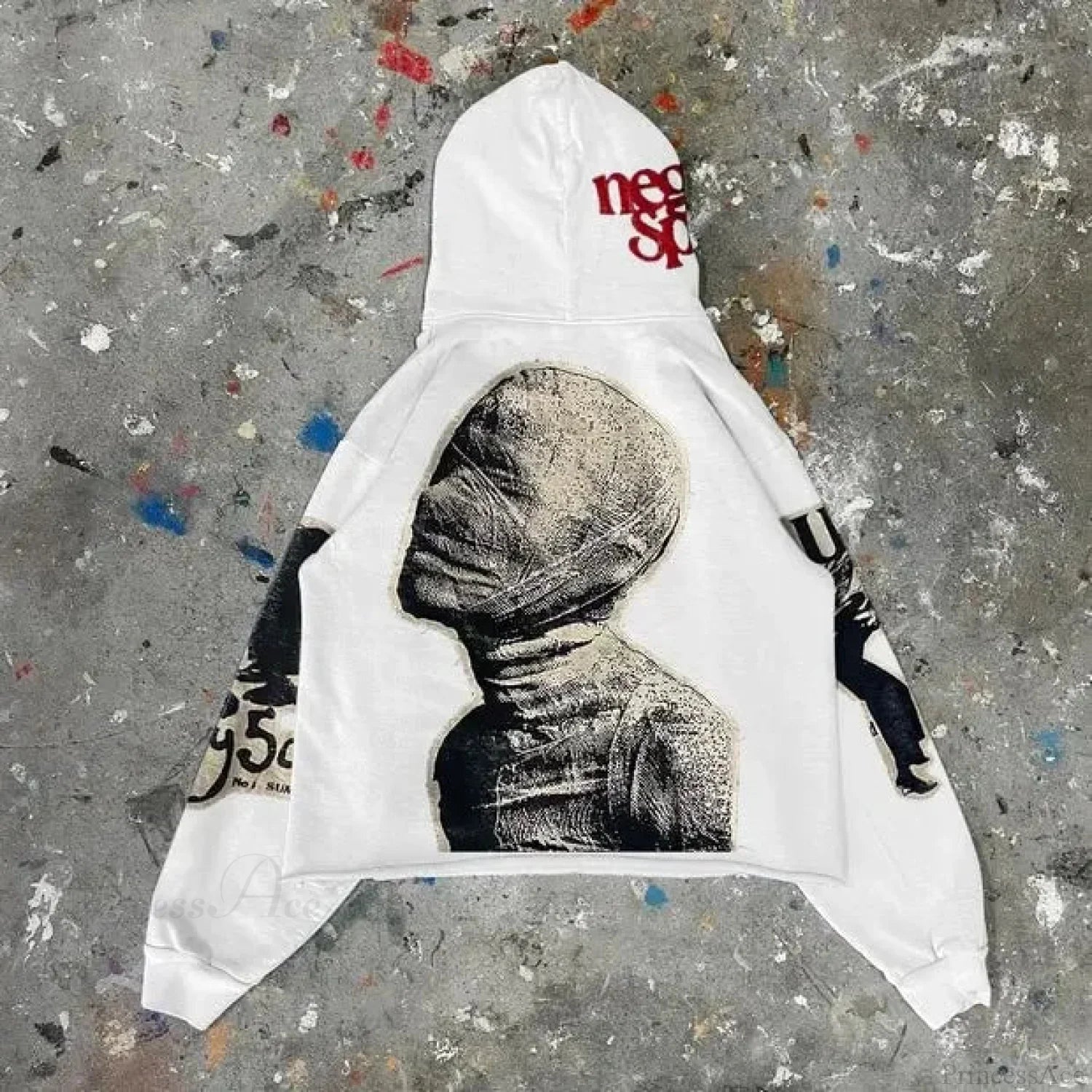 Dark Mummy Print Oversized Hoodie white / S