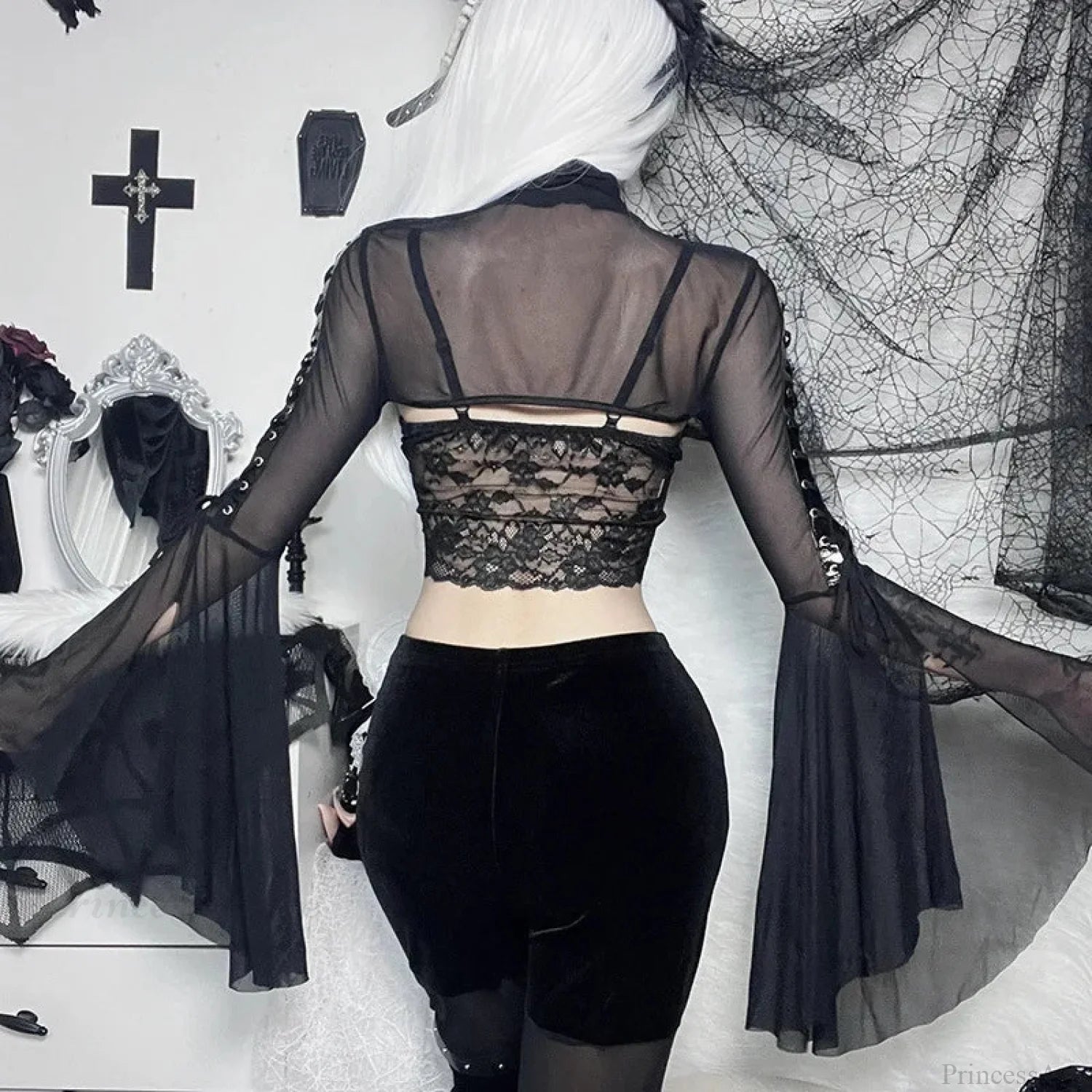 Dark Net Lace Up Flared Shirt