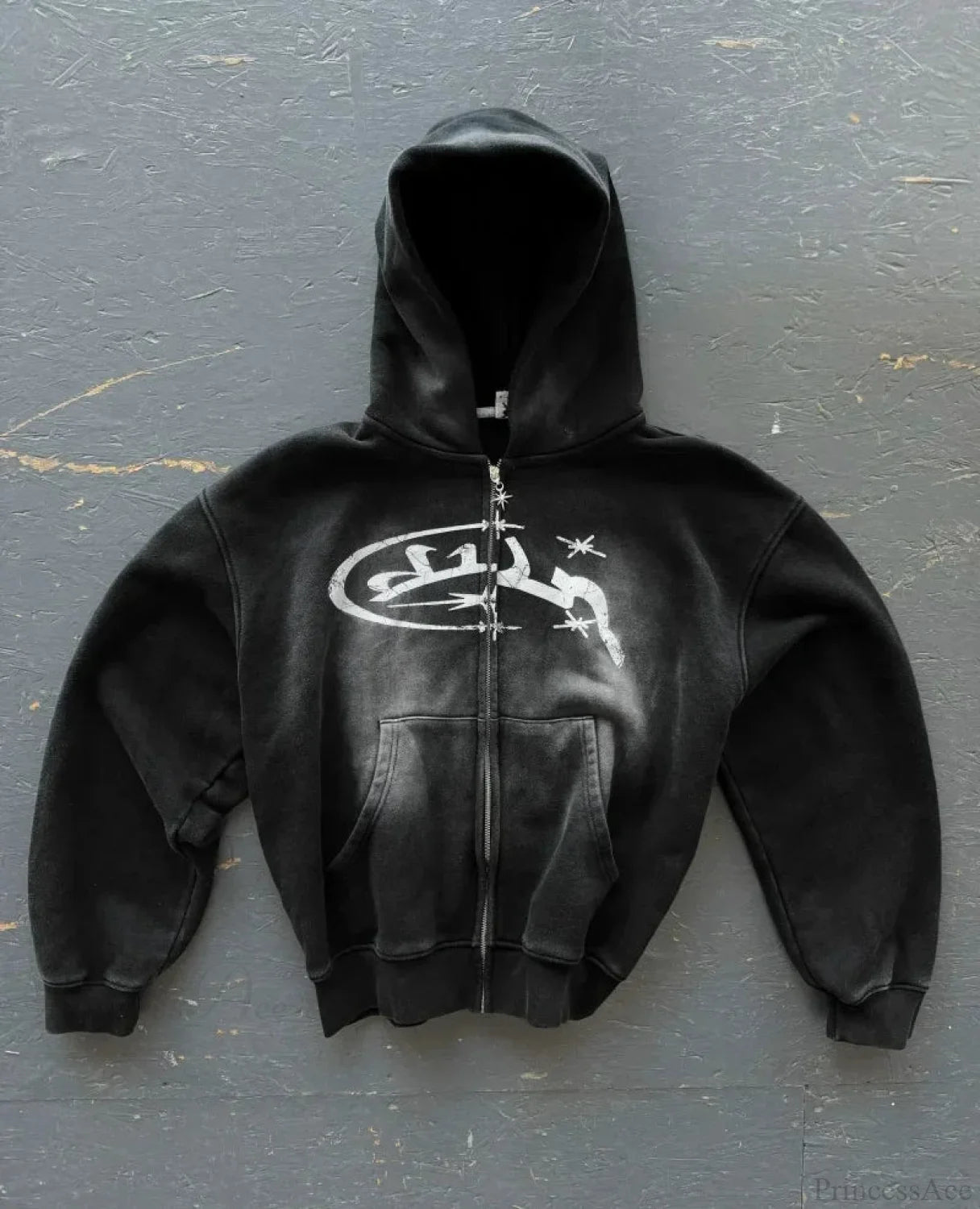 Dark Oversized Design Zip Hoodie black7 / M