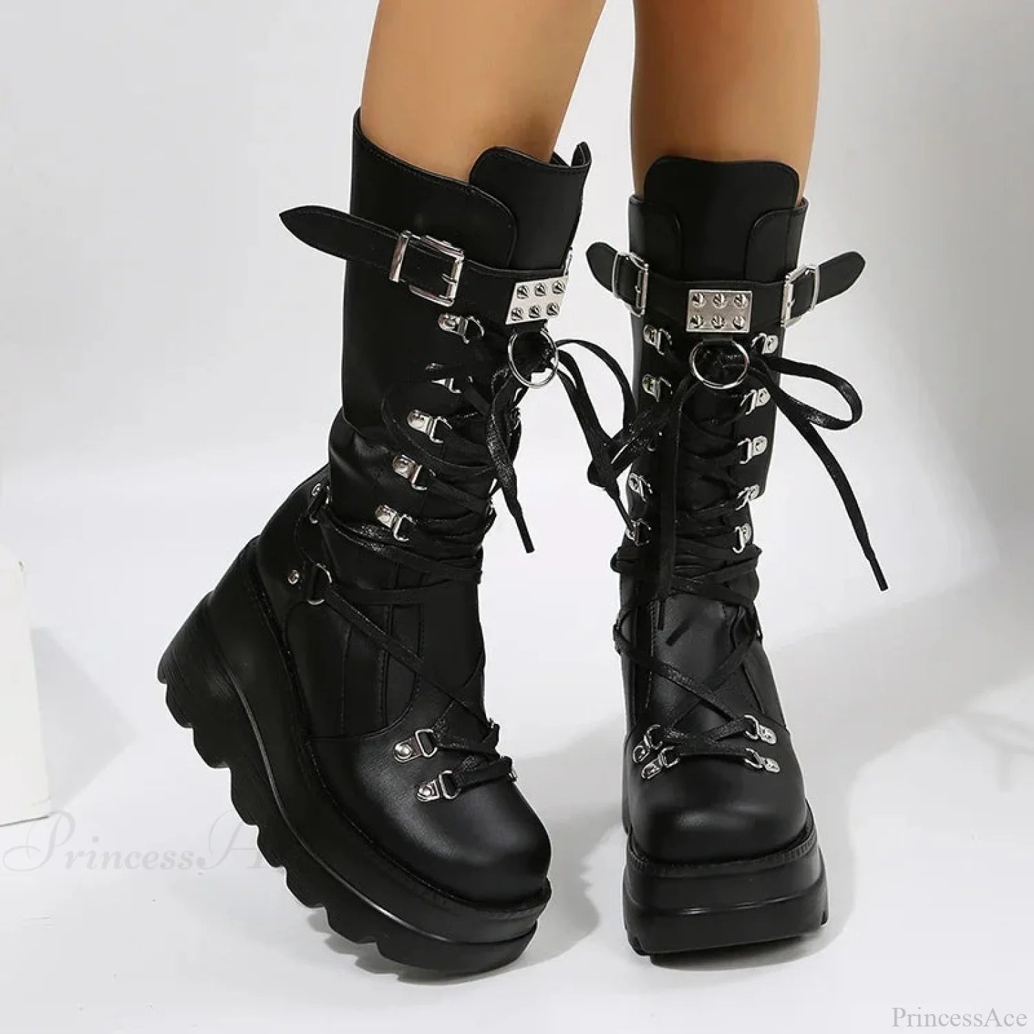 Dark Platform Motorcycle Rivet Battle Gothic Boot Black / 35