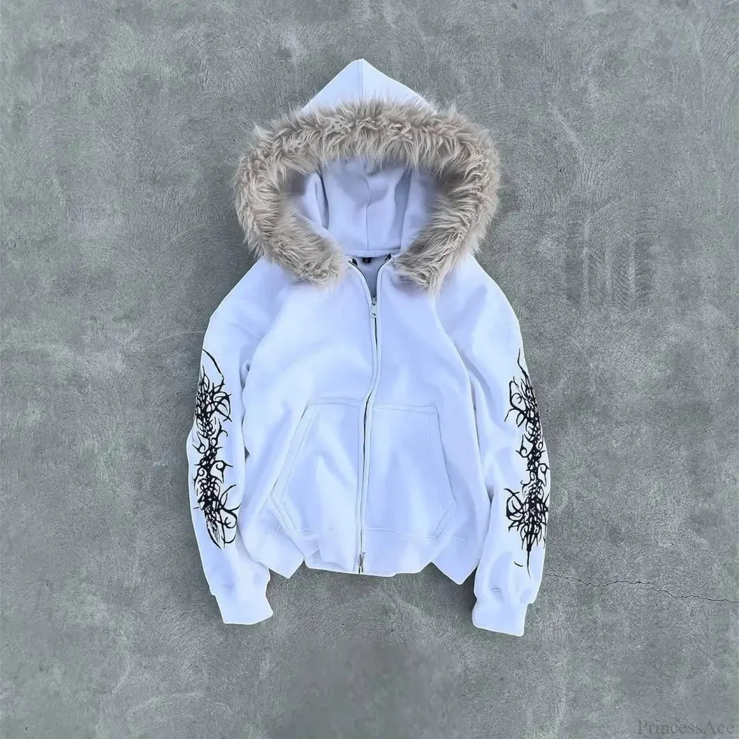 Dark Plush Furry Zip Hoodie white / S