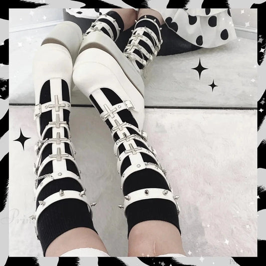 Dark Rebel Metal Chain Platform Chunky Boot WHITE / 34