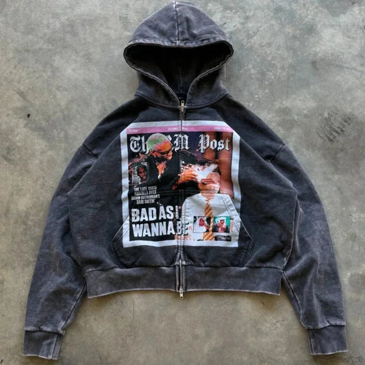 Dark Rebel Pattern Zip Hoodie Black / S