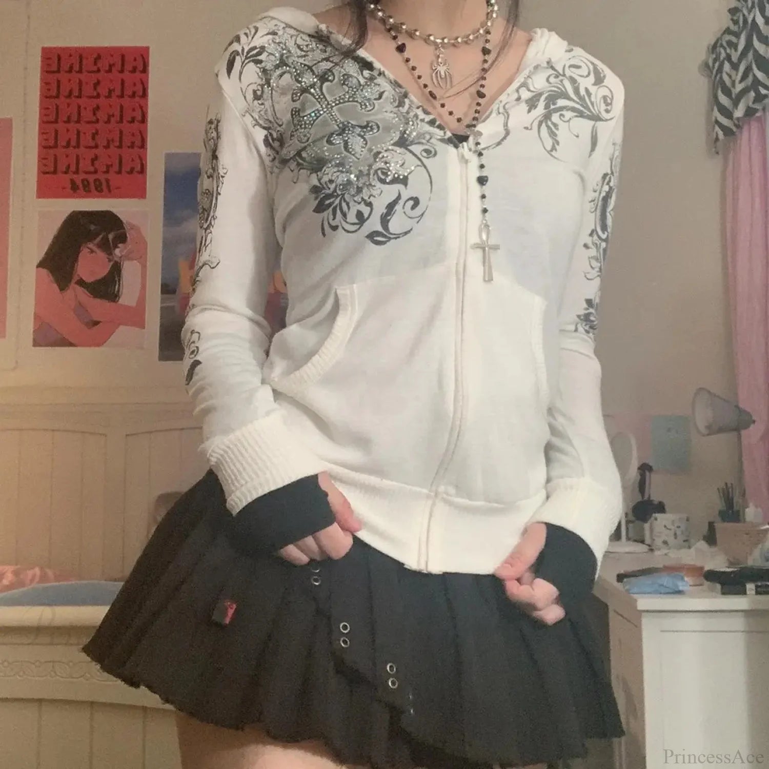 Dark Rhinestone Zip Jacket