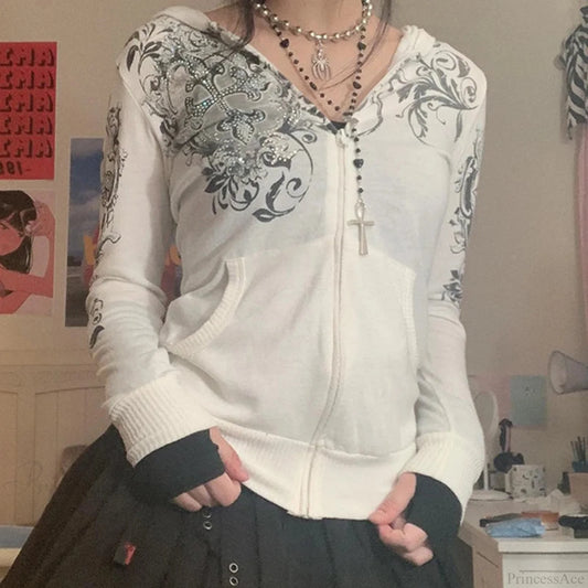 Dark Rhinestone Zip Jacket white / S