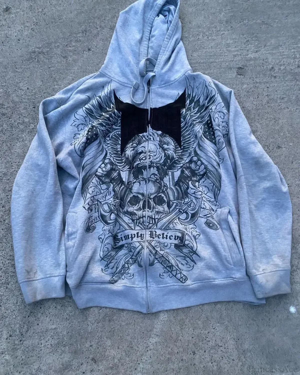 Dark Skull Print Grey Zip Hoodie