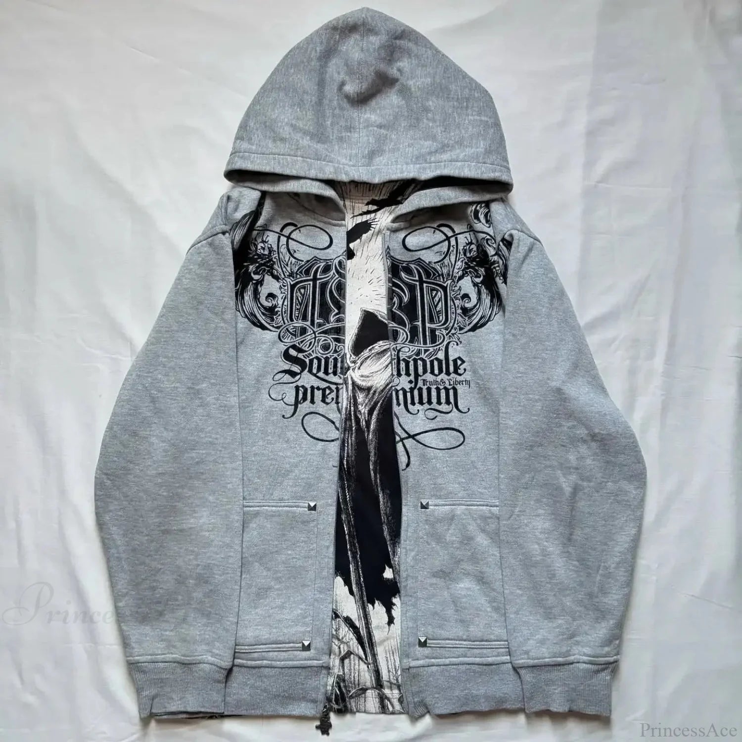 Dark Skull Print Oversized Hoodie gray1 / S