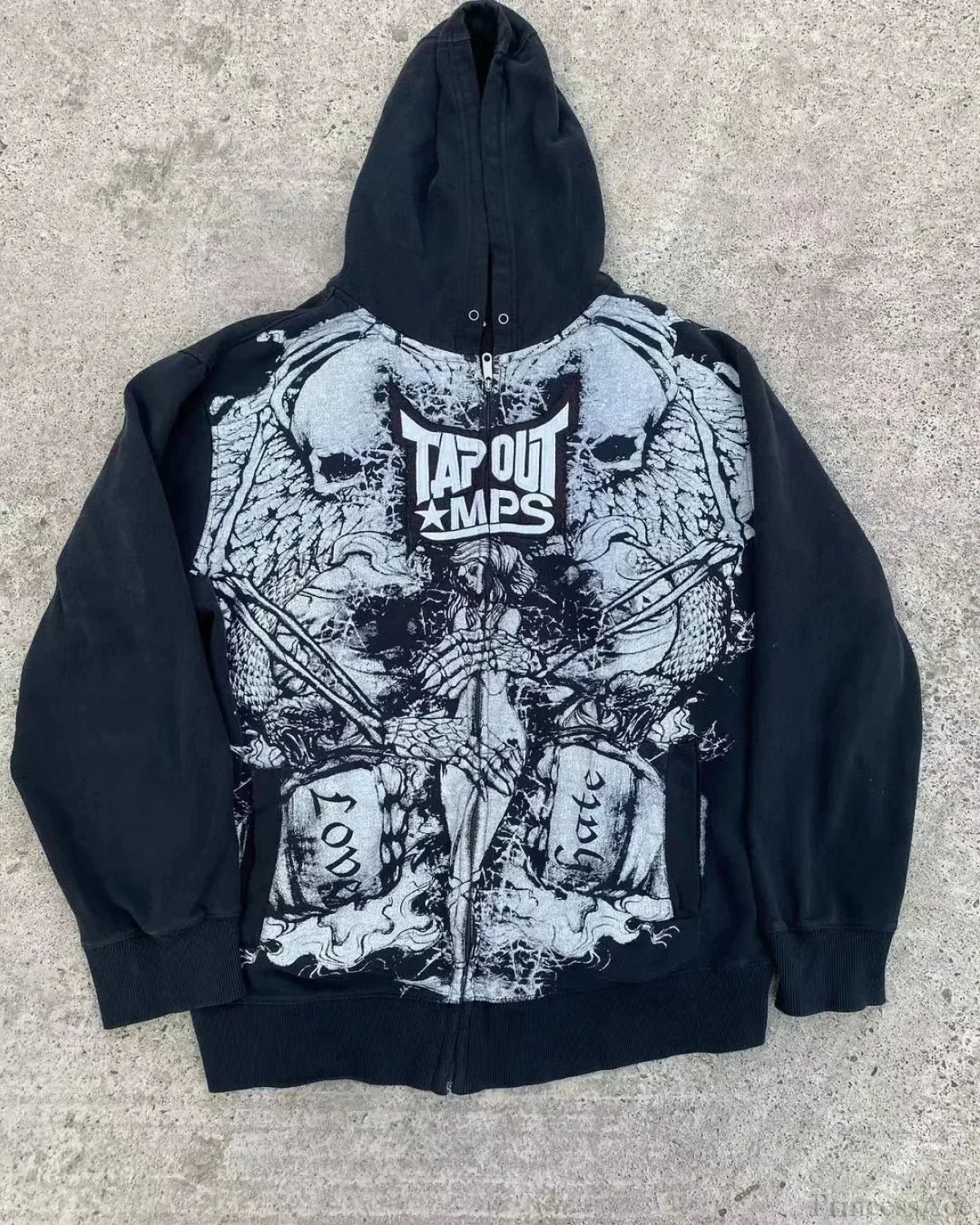Dark Skull Print Rebel Hoodie black3 / S