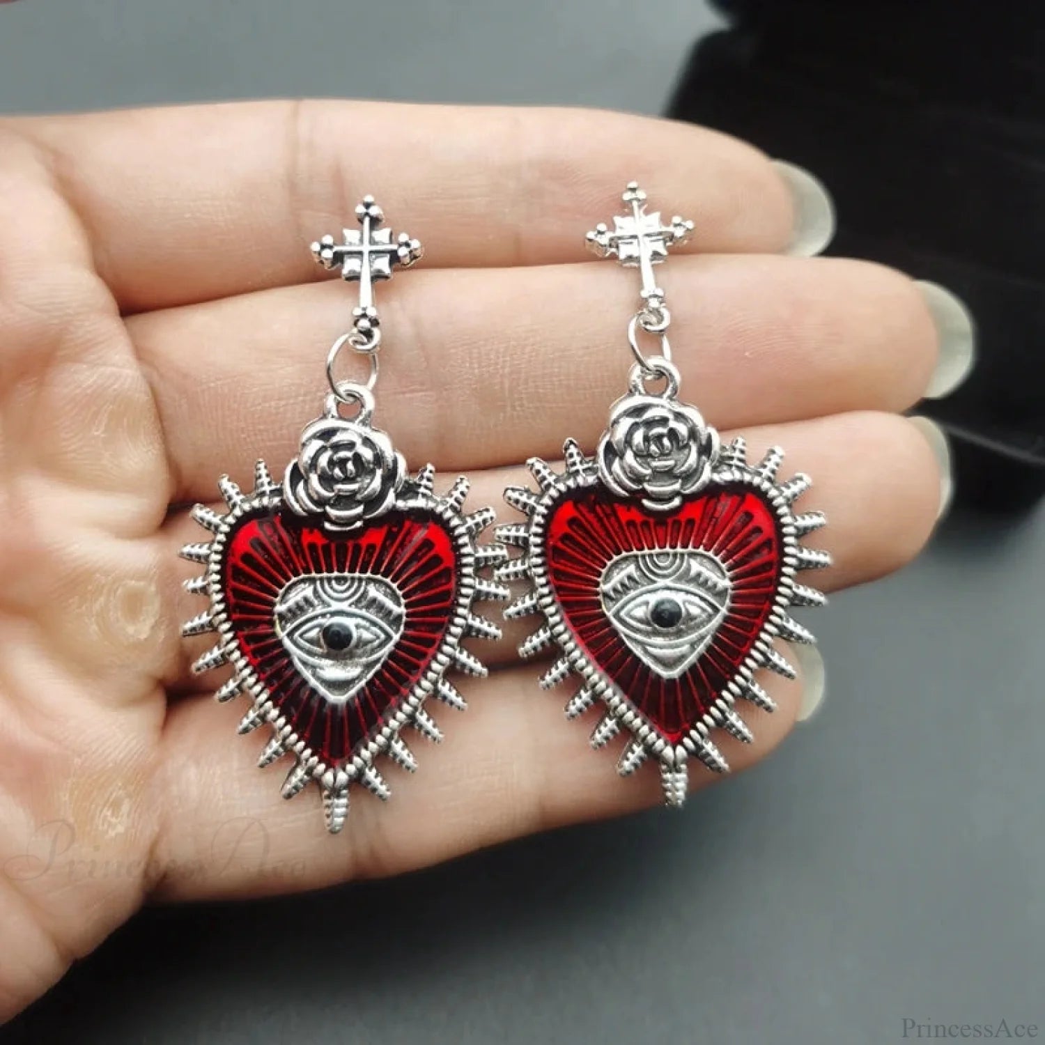 Dark Skull Stainless Steel C Shape Earring red2