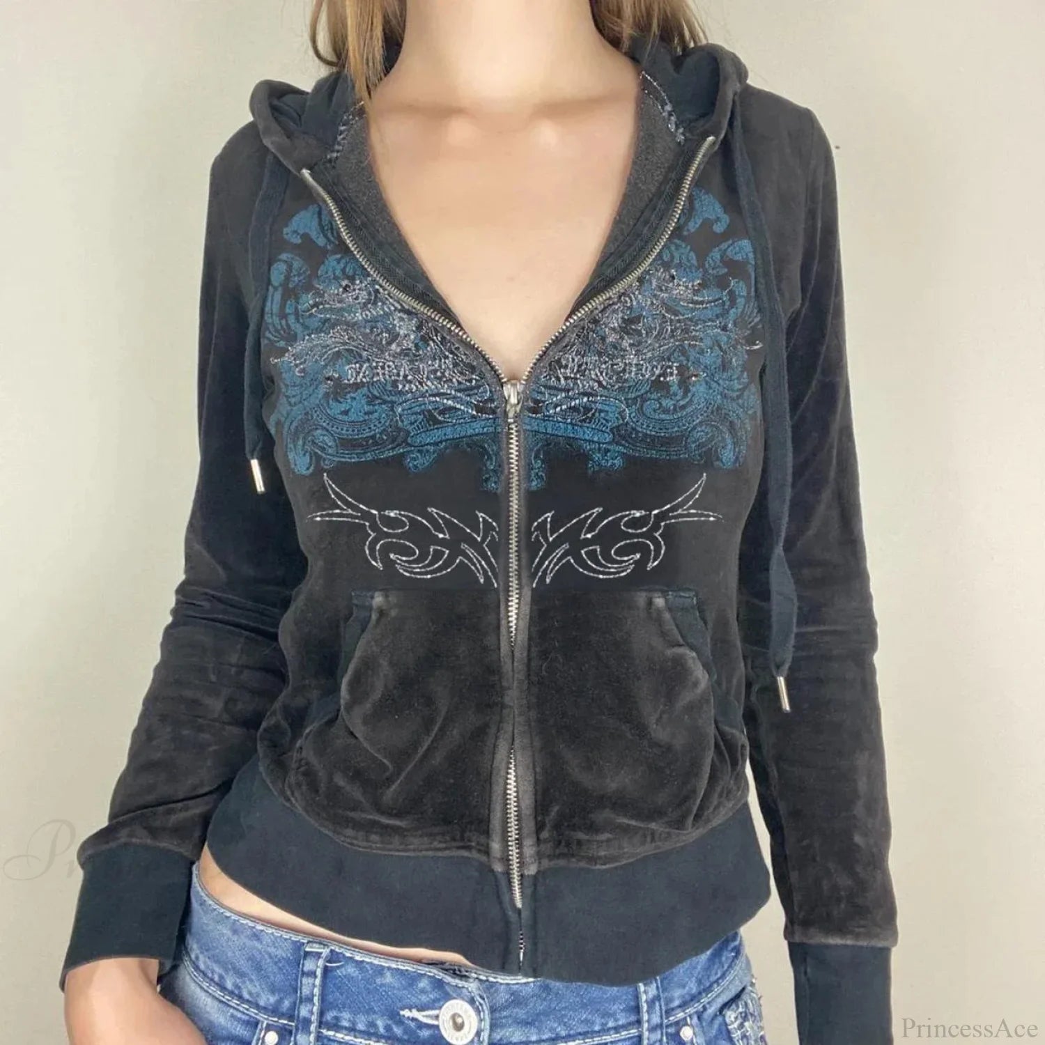 Dark Sparkling Zip Sweater Hoodie