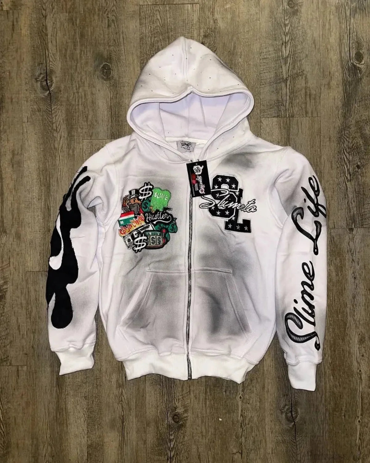 Dark Vintage Letter Fire Zip Hoodie