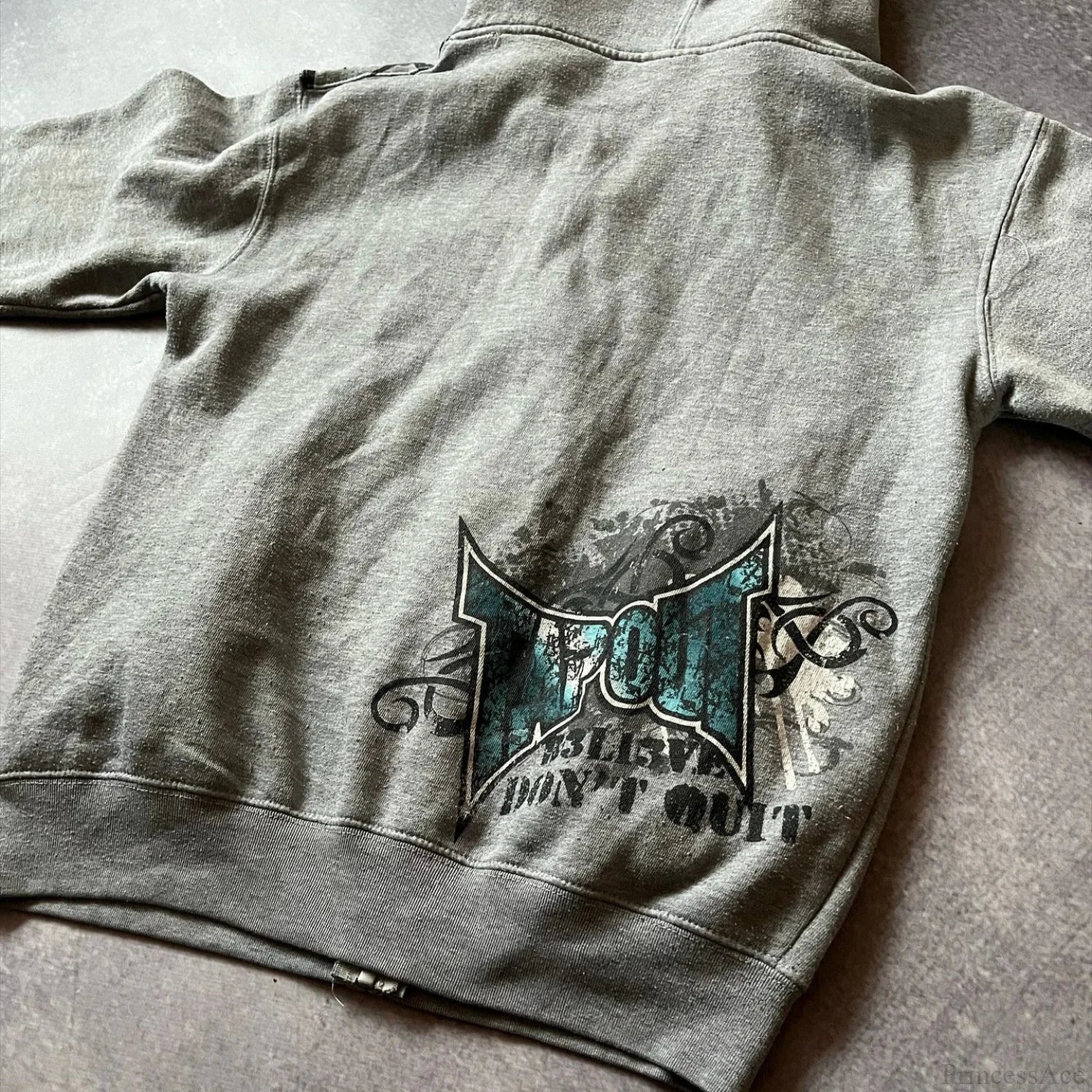 Dark Vintage Letter Zip Hoodie