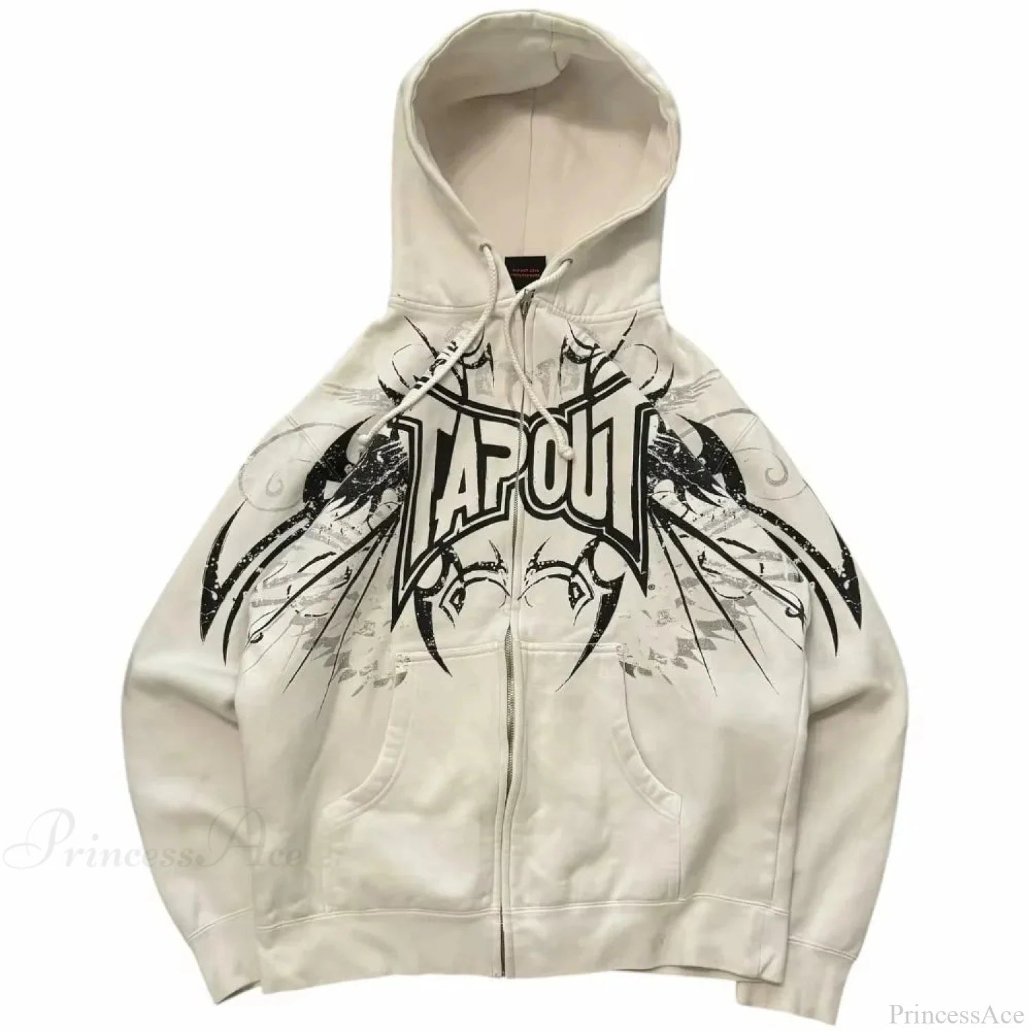 Dark Vintage Letter Zip Hoodie white3 / S