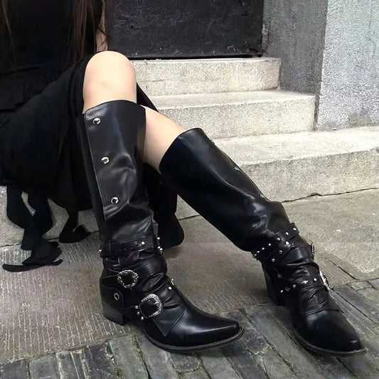 Dark Wasteland Rebel Style Retro Motorcycle Boot Black / CN35 (foot22cm)