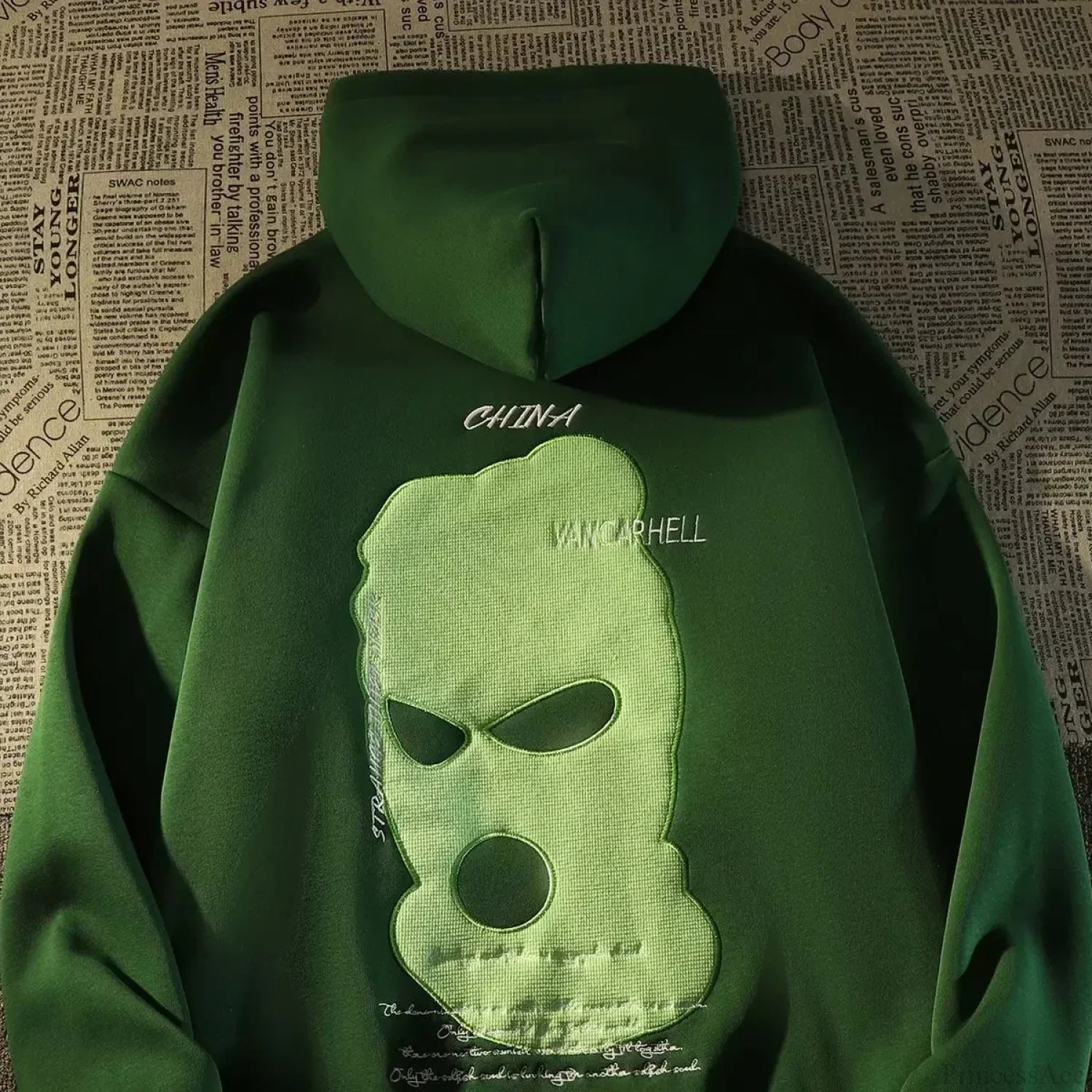 Dark Wind Skull Print Casual Hoodie Green / M