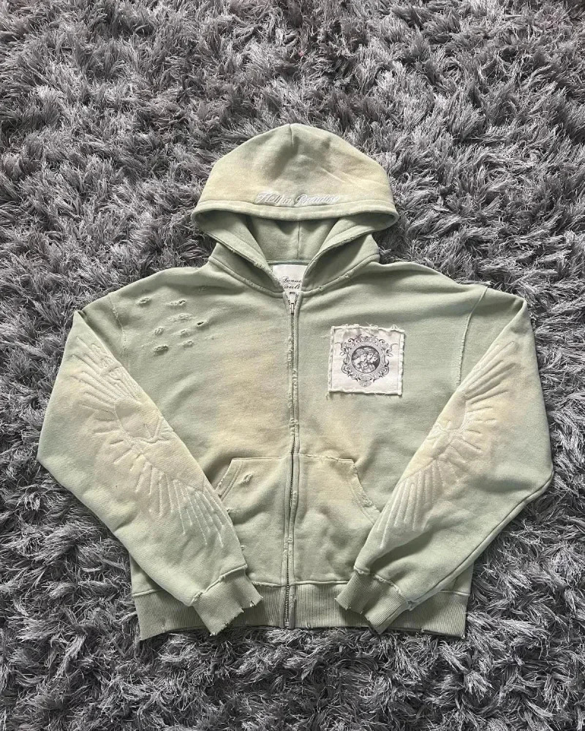 Dark Zipper Joined Vintage Hoodie green / M