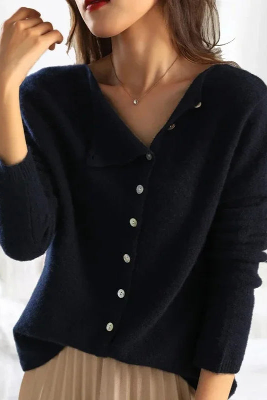 Elegant Button Knit Cardigan Black / S