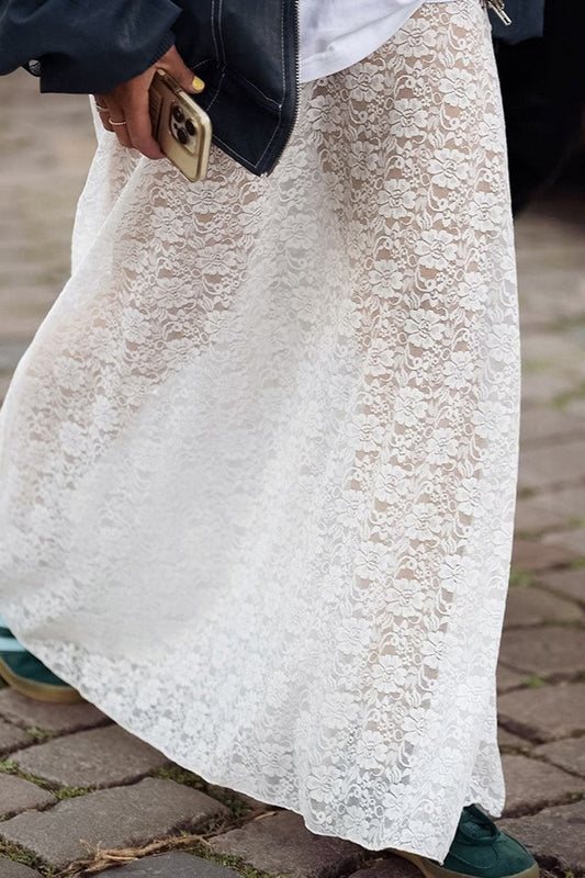 Maxirock aus transparenter Jacquardspitze