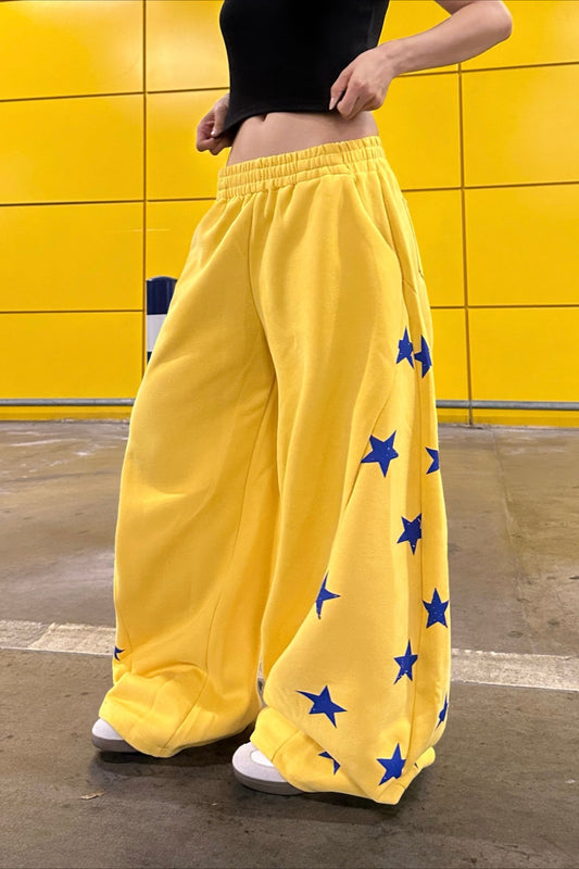 Sportliche Vintage-Hose mit Sternenprint und Farbblock-Design