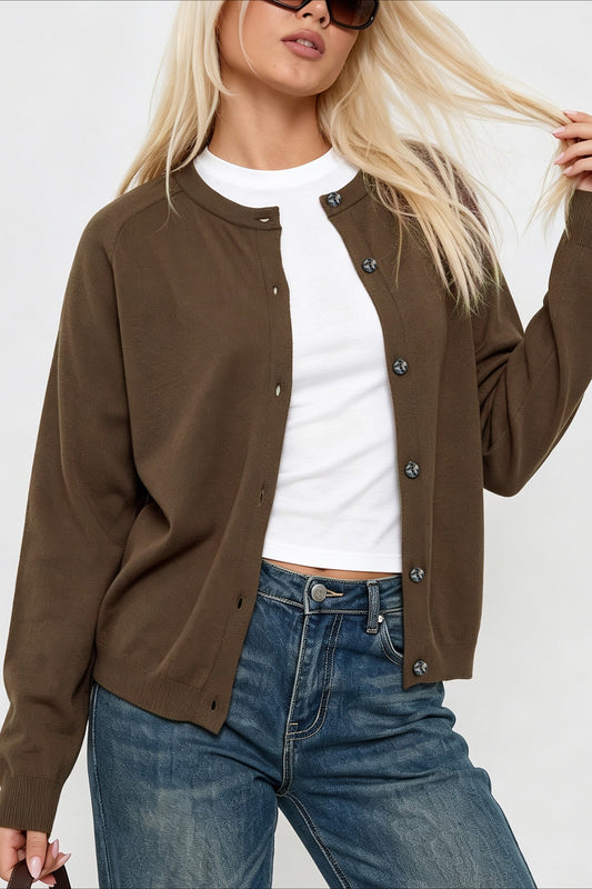 Fine Knit Crew Neck Button Cardigans