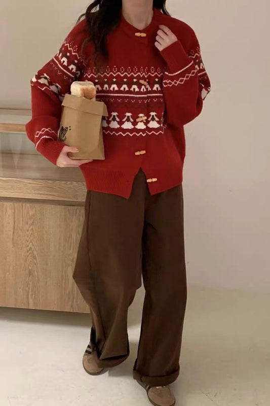 Retro-Jacquard-Strickjacke