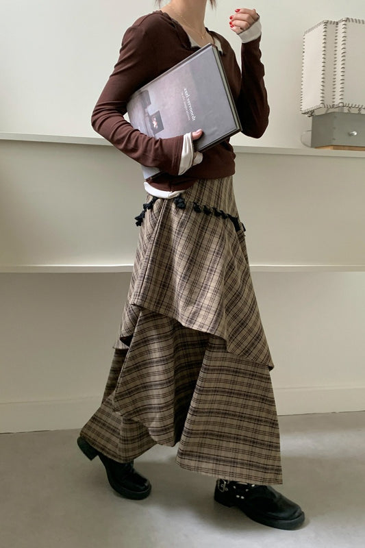 Vintage-Maxirock mit asymmetrischem Karomuster