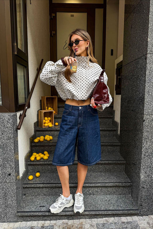 Bomberjacke mit Punktmuster und Kordelzug