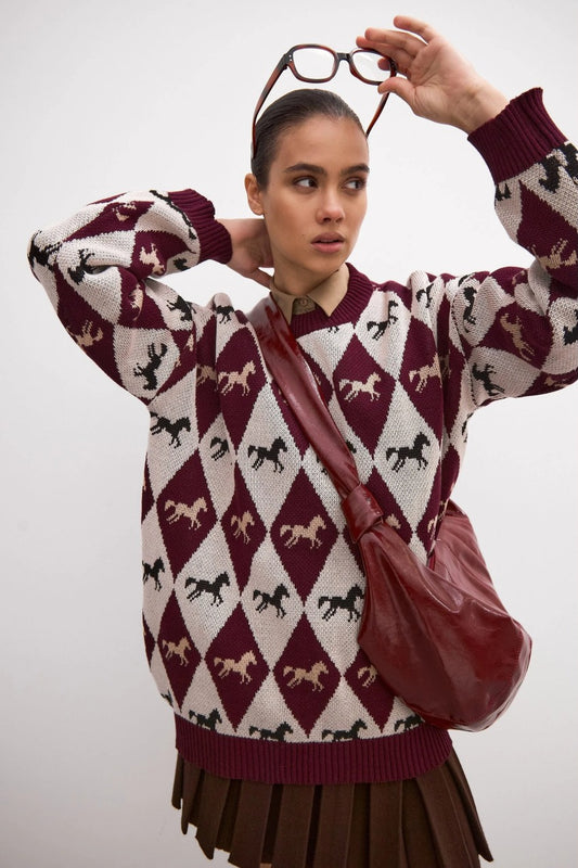 Langärmliger Colorblock-Strickpullover