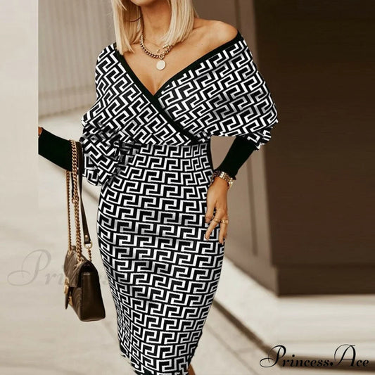 Deep - Party - V-Ausschnitt Plaid Kleid Lange Hüfte Streetwear Arm Frühling Casual Herbst Kleid Gestreiften Vestidos