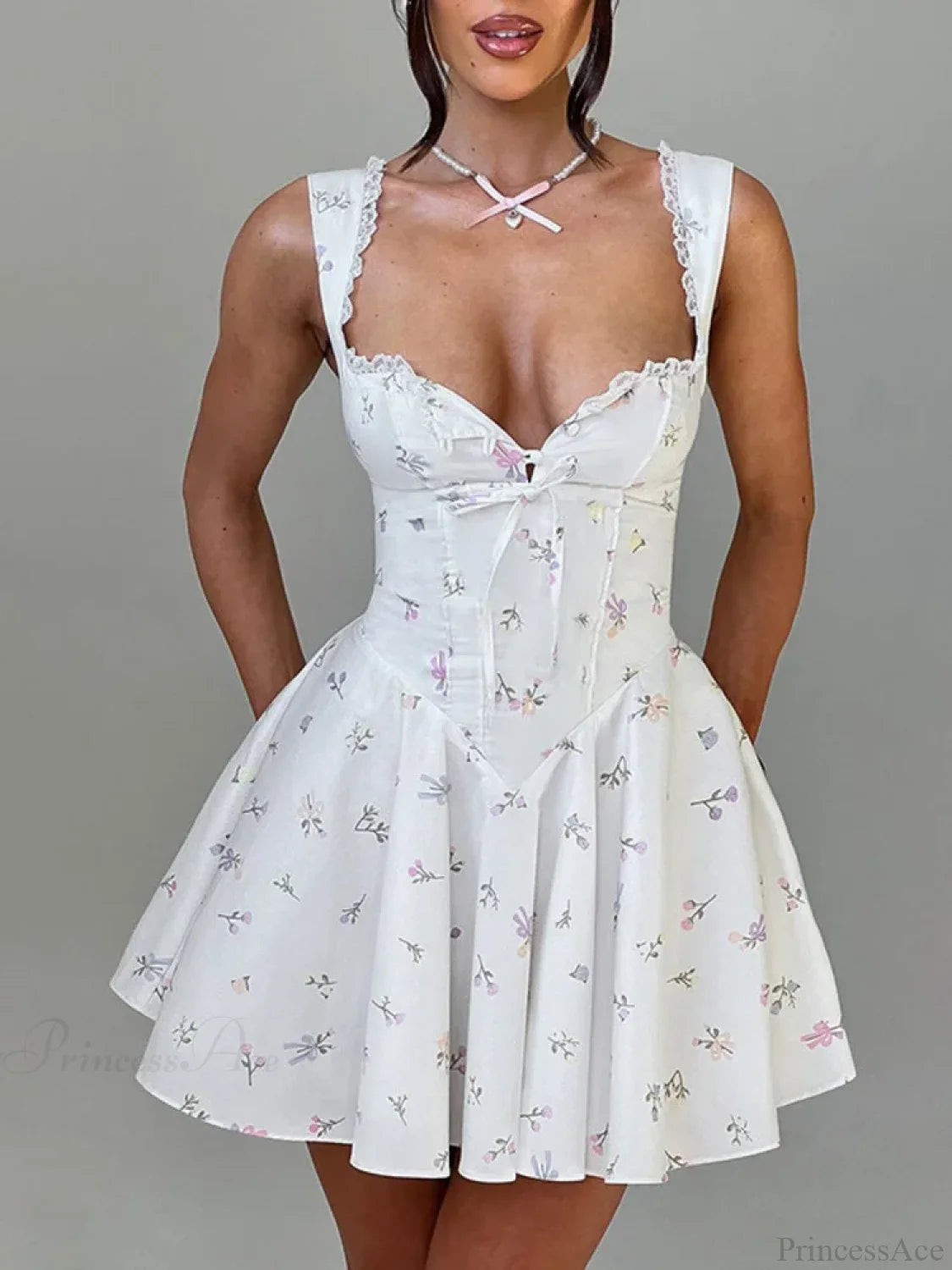 Deep V Backless Pleated Mini Dress minidress-250223