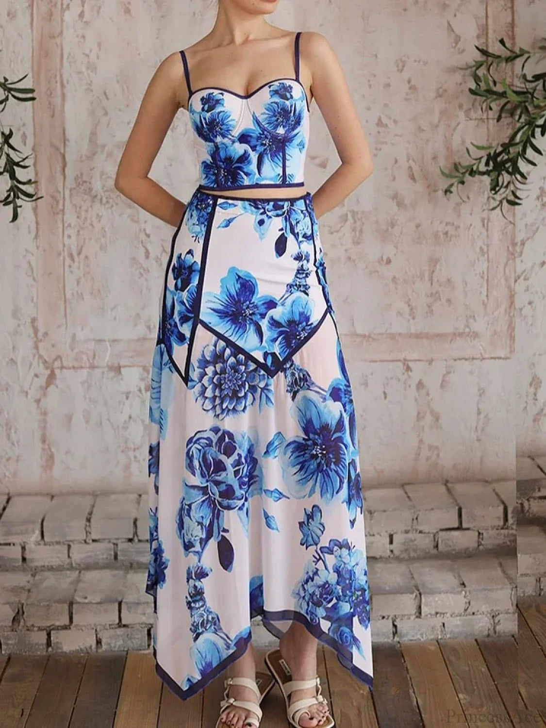 Deep V Cutout Color Block Two Piece Set