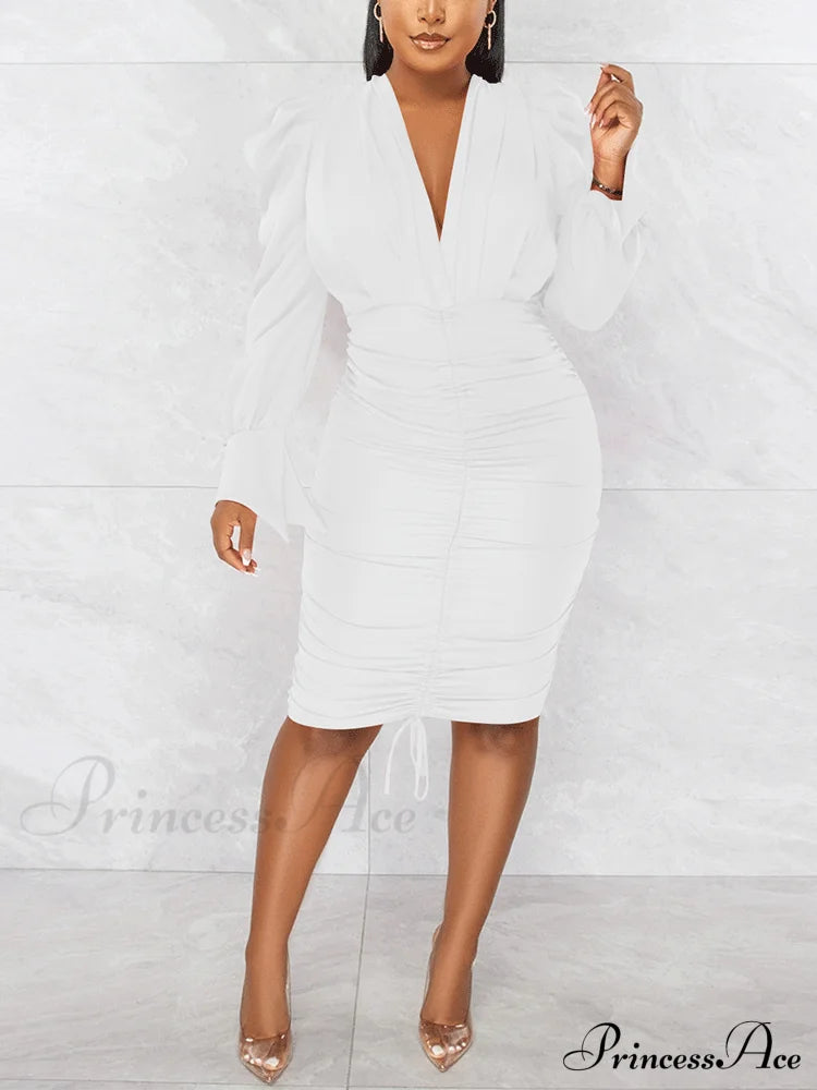 Deep V-Neck Front Trendy Tie Mini Dress White / L Dresses