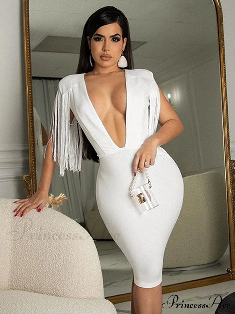 Deep V Neck Spaghetti Strap Classic Ruched Party Mini Dress - Red White / L Dresses