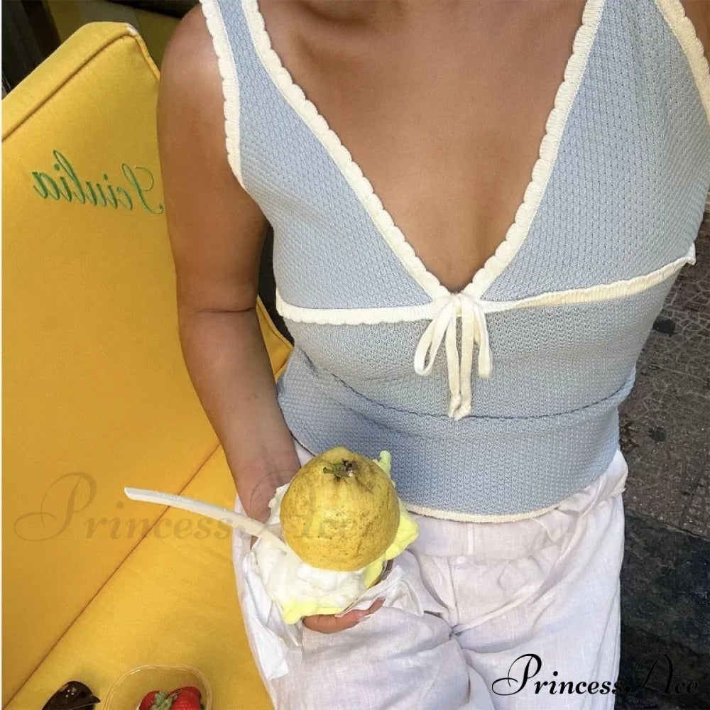 Deep V-Neck Stylish White Seam Top