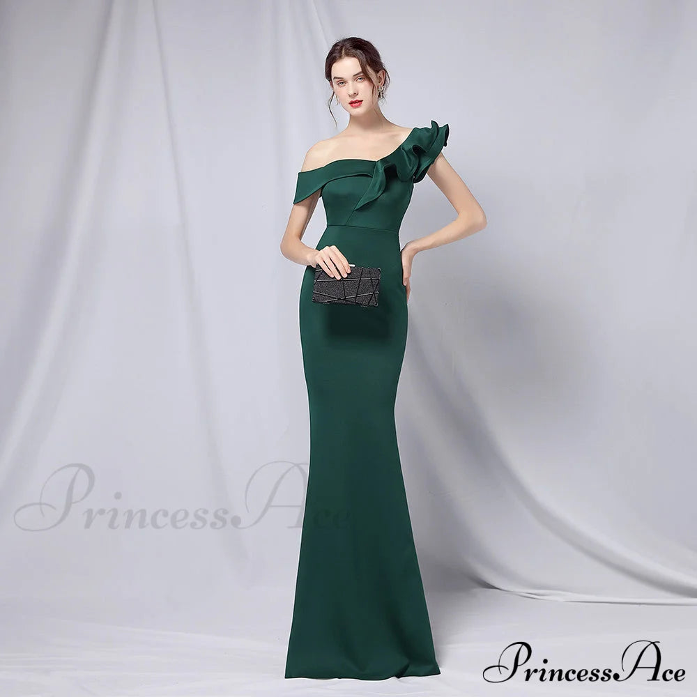 Delana Formal One Charming Shoulder Satin Dress Hunter / S S.o. Long Dresses