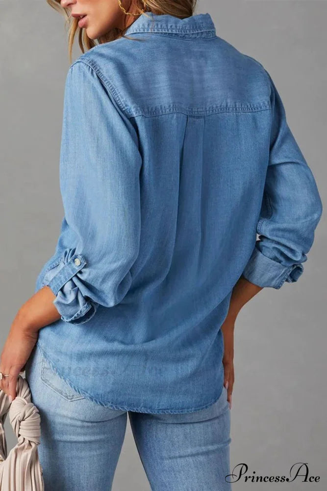 Denim Button-Up Blouse Blouses
