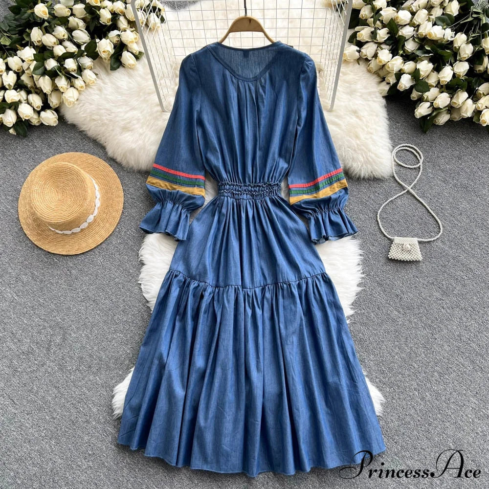 Denim Cowboy National Women Embroidered A Korean Folded Autumn Line Jeans Warm-Season Arm Gown 2024