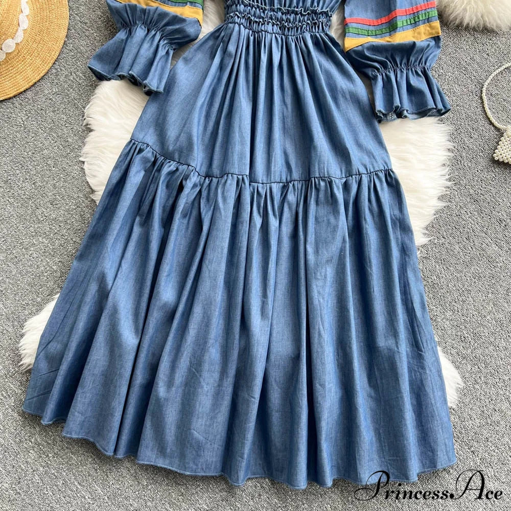 Denim Cowboy National Women Embroidered A Korean Folded Autumn Line Jeans Warm-Season Arm Gown 2024