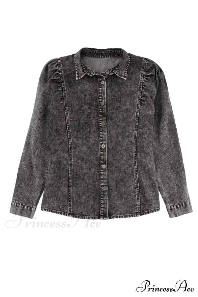 Denim - Jacket Puff Button-Up Arm Black Outerwear