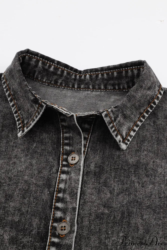 Denim - Jacket Puff Button-Up Arm Black Outerwear