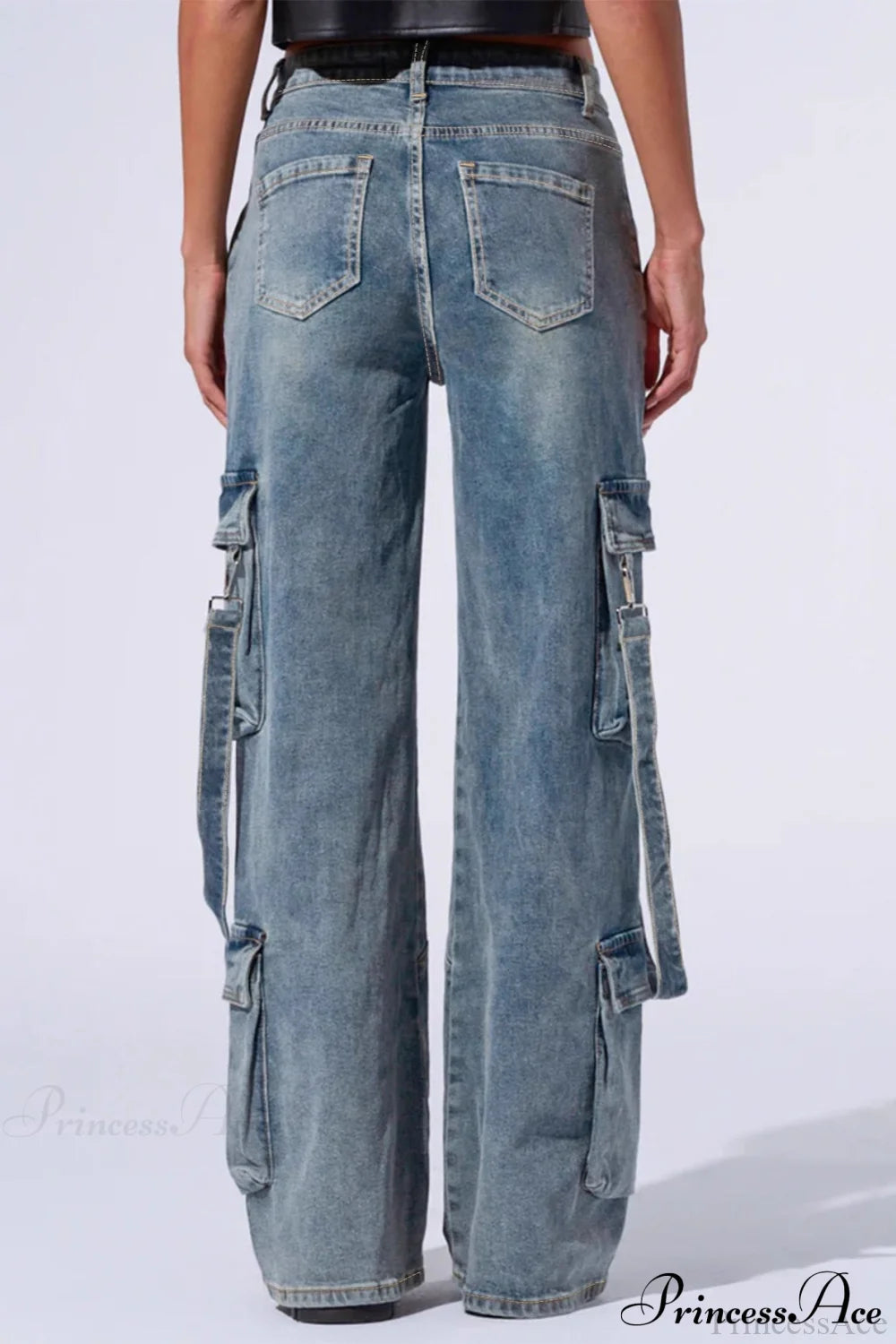 Denim Multi-Pocket Wide-Leg Cargo Pants