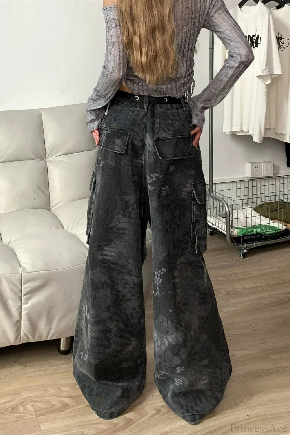 Denim Snake Camo Multi-Pocket Cargo Pants