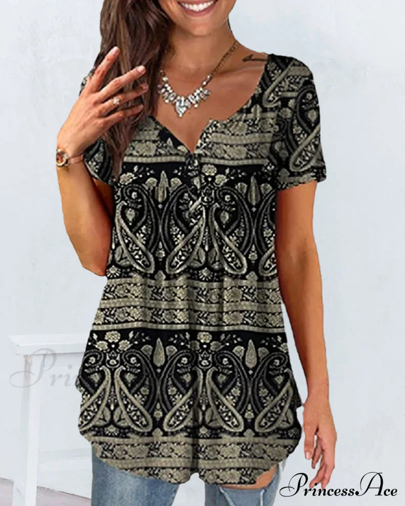 Graphic print loose fit T-shirt Black 23BF clothes Short Sleeve Tops Summer T-shirts Tops/Blouses