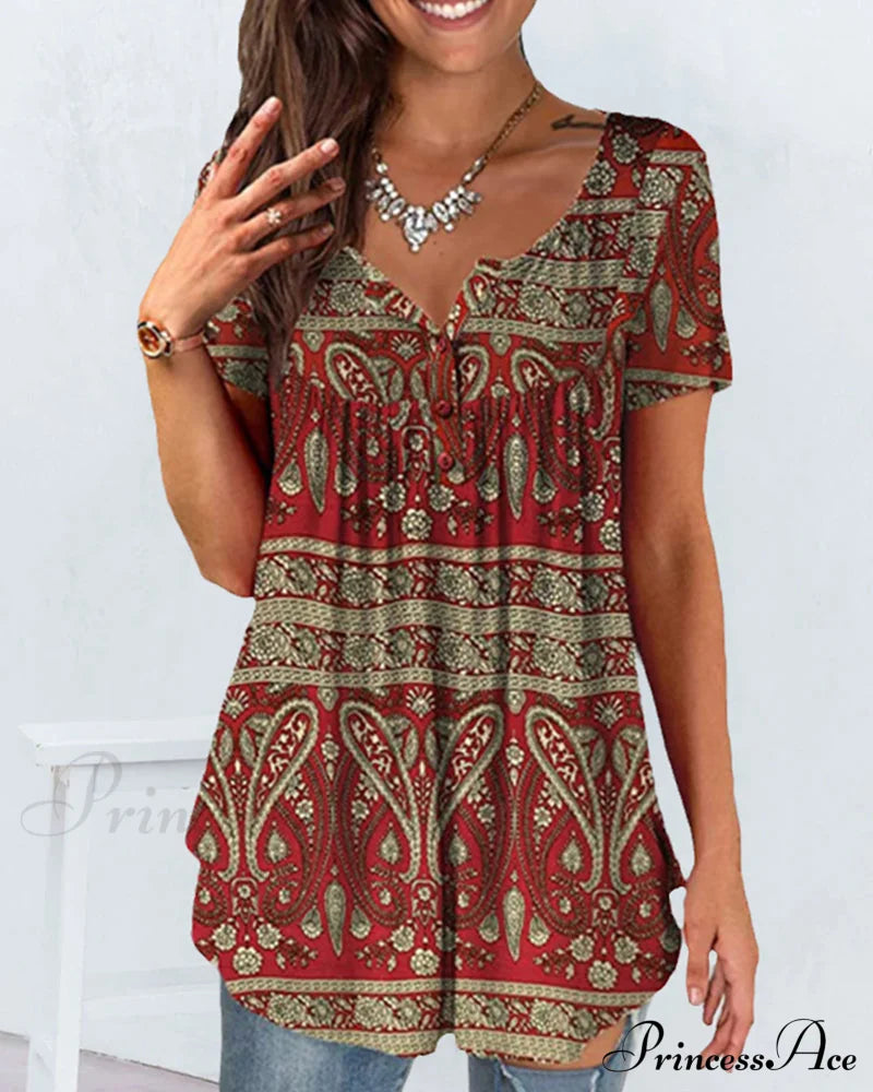 Graphic print loose fit T-shirt Red 23BF clothes Short Sleeve Tops Summer T-shirts Tops/Blouses