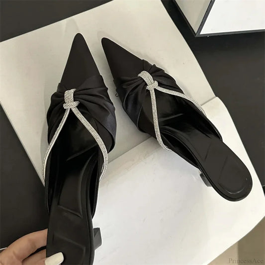 Design Style Crystal Pointed Fashion Thin Heels Shallow Casual Dress Low Heel Pump Black / 35