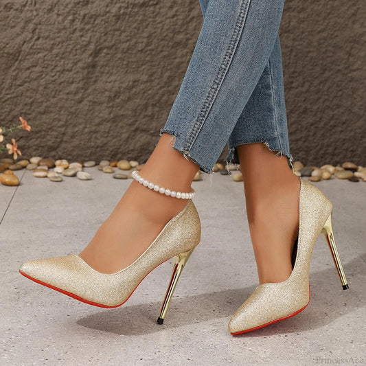 Designer Pointed Toe Red Bottom Sexy Party Pumps Women High Heels Plus Size Zapatos De Mujer Heel