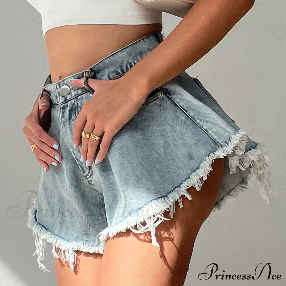 Detail And Tassel Shorts With Holes Sizes Women’s Denim High - Waist S-Xxl