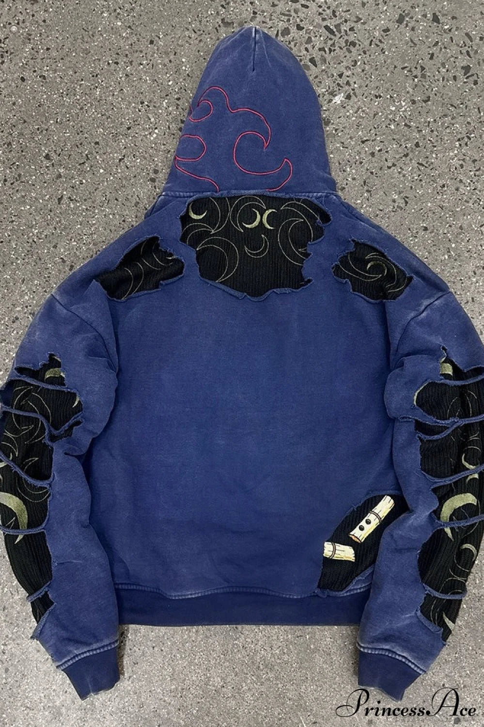 Devil Eye Ripped Embroidered Vintage Hoodie