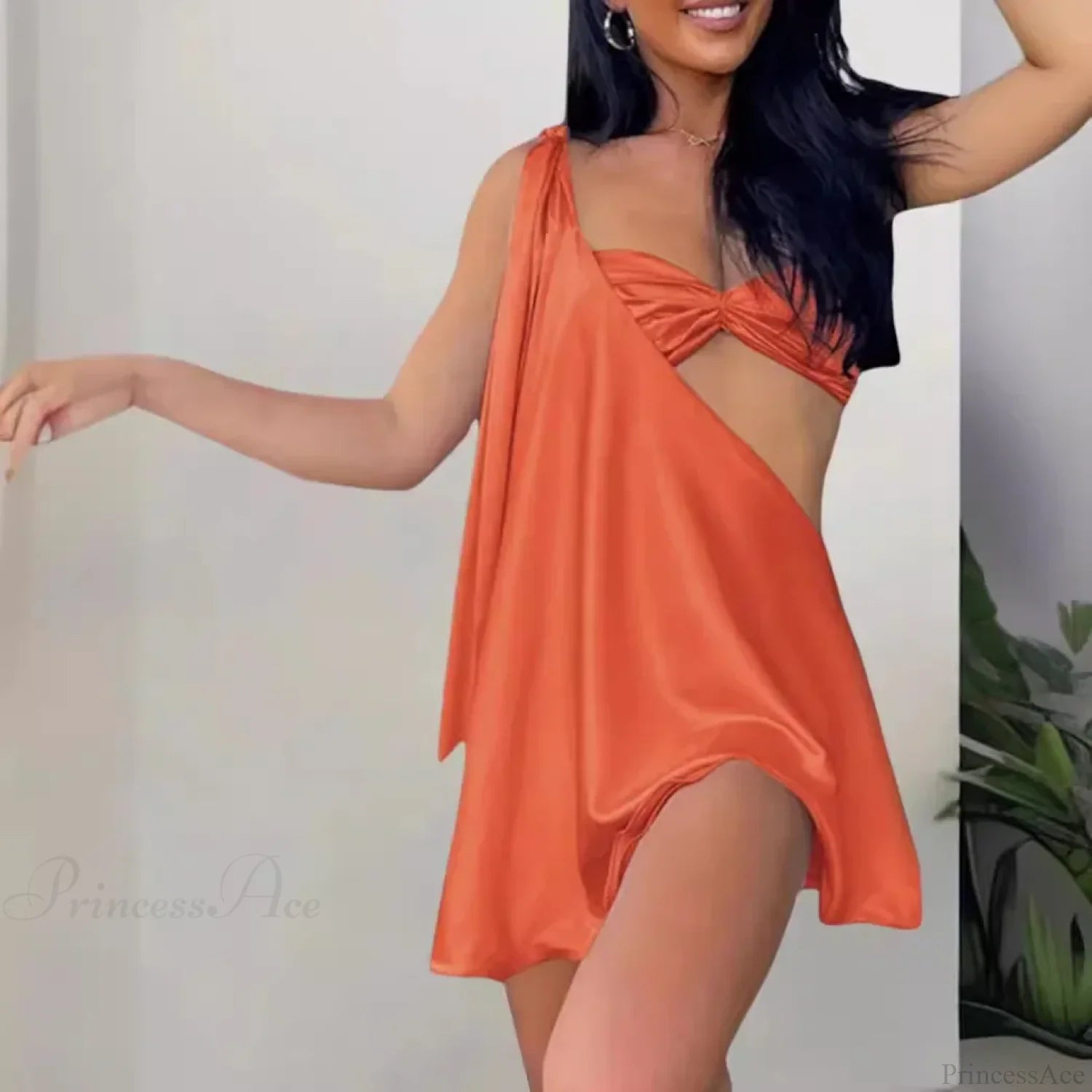 Diagonal Shoulder Mesh Mini Dress minidress-250223